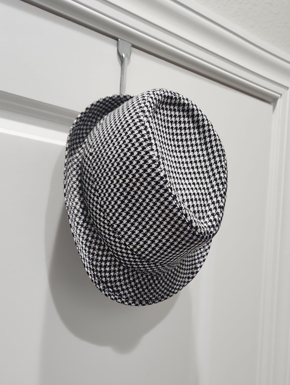 Black & White Houndstooth Fedora Hat - Unbranded